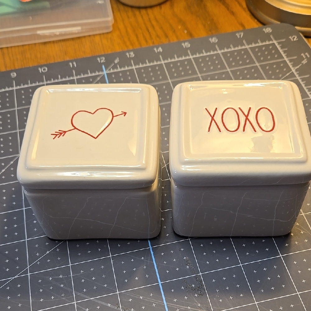 Rae Dunn Ceramic Jewelry Boxes with Red Heart and XOXO Design NWOT